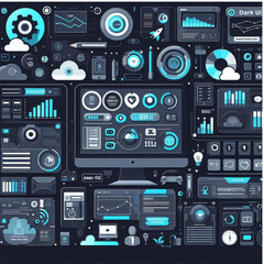 Fototapeta premium Dashboard Interface – Flat Dark UI Vector