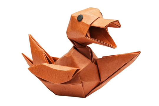 Origami duck posed with open beak