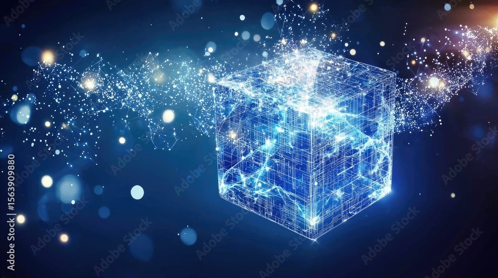 Poster Dynamic digital cube visualization abstract background 3d graphics futuristic environment conceptual viewpoint
