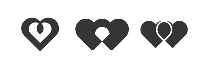 Set of vector hearts isolated on white background.