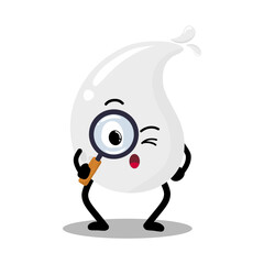 Cute Hand Drawn Curious White Blood Drop with Magnifying Glass