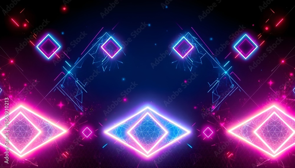 Poster dynamic neon shapes in a futuristic space digital art abstract environment