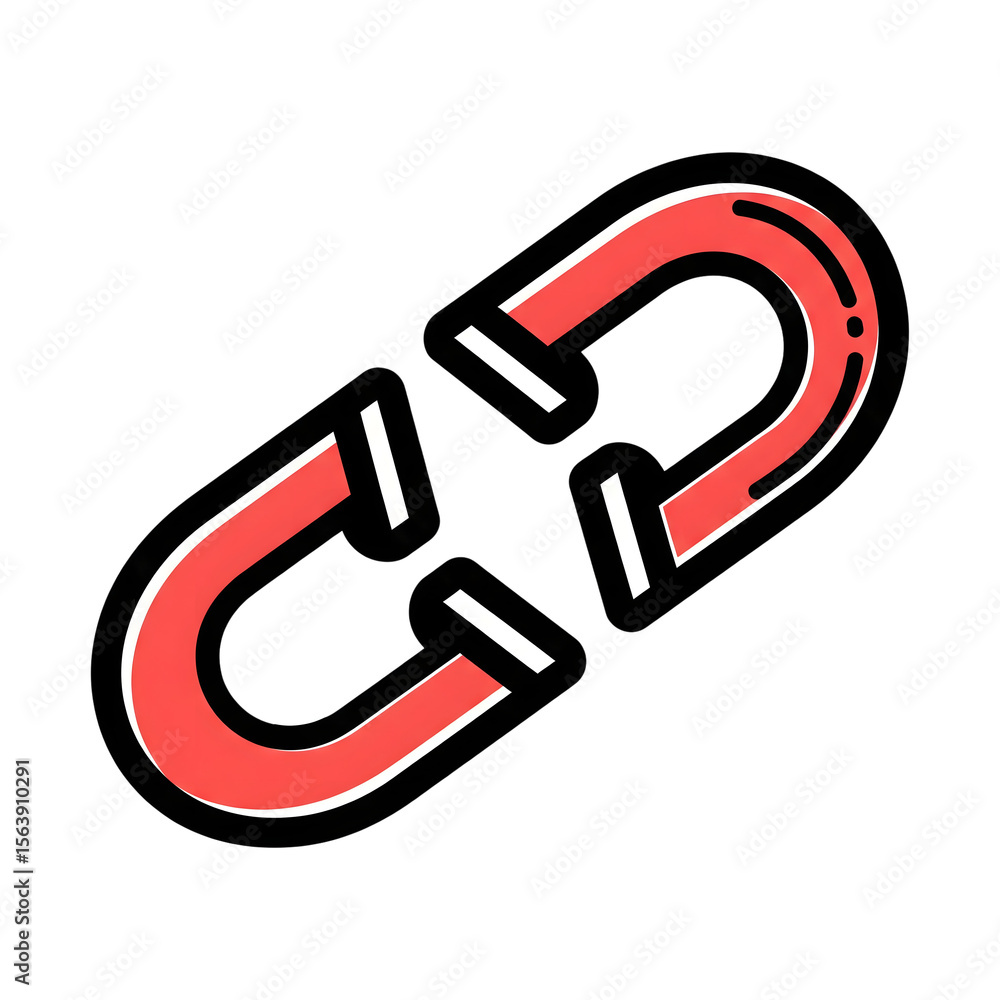 Poster broken red link icon two separated magnets illustration isolated on a transparent background