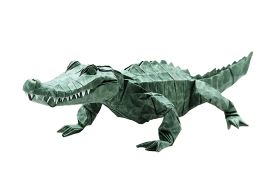 Origami crocodile with angular body folds