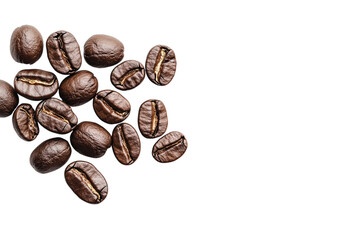 Pile of roasted coffee beans isolated on transparent background, png, cutout