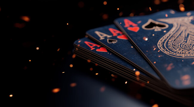 Fantasy Poker Deck &ndash; Red Aces in Magical Particles. Generative AI