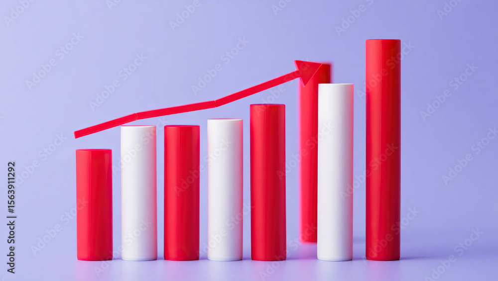 Poster upward trend depicted in a bar graph with a red arrow symbolizing progress and positive movement aga