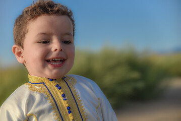 Little Arab child Smiling and happy, beautiful Arab child in beautiful traditional dress, Child in...