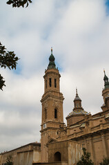 View of the tower of Nuestra Señora del Pilar, one of the four towers of the Basilica del Pilar, in Zaragoza. Spain