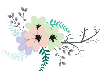 Watercolor, modern pastel, Dark floral, botanical bouquet, vector illustration design background
