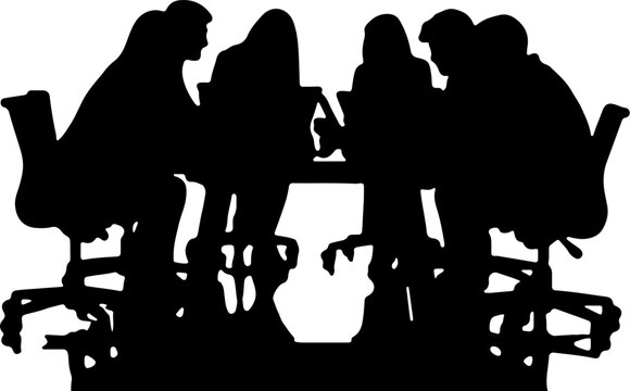 silhouettes of people busy with groupwork 