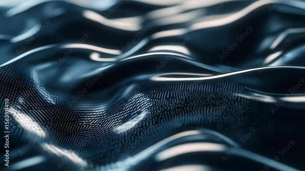 Poster abstract digital landscape with flowing dark blue and white highlights creating a sense of depth and