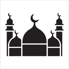 Obraz premium Islamic Mosque Silhouette with Crescent Moon and Stars Ramadan & Eid Mubarak Vector Collection Elegant Crescent Moon and Mosque Skyline Islamic Festival and Holy Month Design