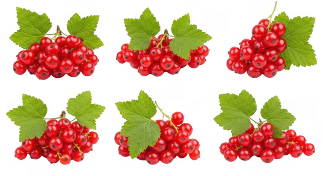 Fresh Red Currants with Green Leaves: a Delicious and Versatile Ingredient for Culinary Creations and Decorative Displays, isolated on a transparent background