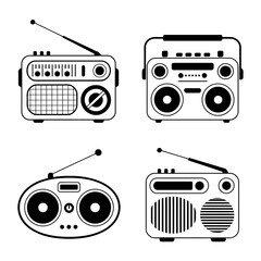 Vintage Radio Icon Set Retro Boombox and Stereo Illustrations Collection
