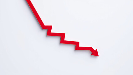 Downward Trend Arrow on White Background Symbolizing Economic Decline and Market Crash with a Focus on Financial Loss and Recession in Business and Investment Strategies
