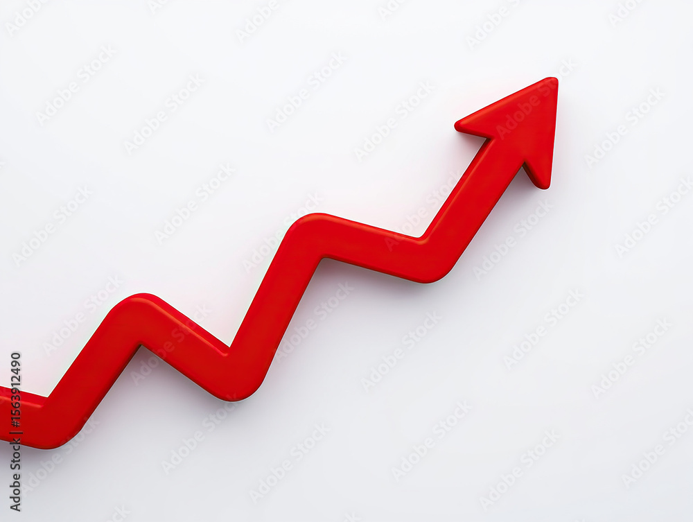Poster a red arrow ascending on a white canvas symbolizing growth and progress, illustrating a positive tre