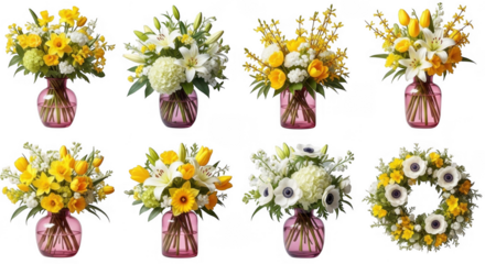 Stunning Floral Bouquets Featuring Bright Yellow Flowers, Perfect for Celebrations and Gifting, isolated on a transparent background