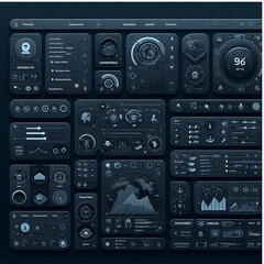 Dark Mode Business Dashboard &ndash; Infographic Vector