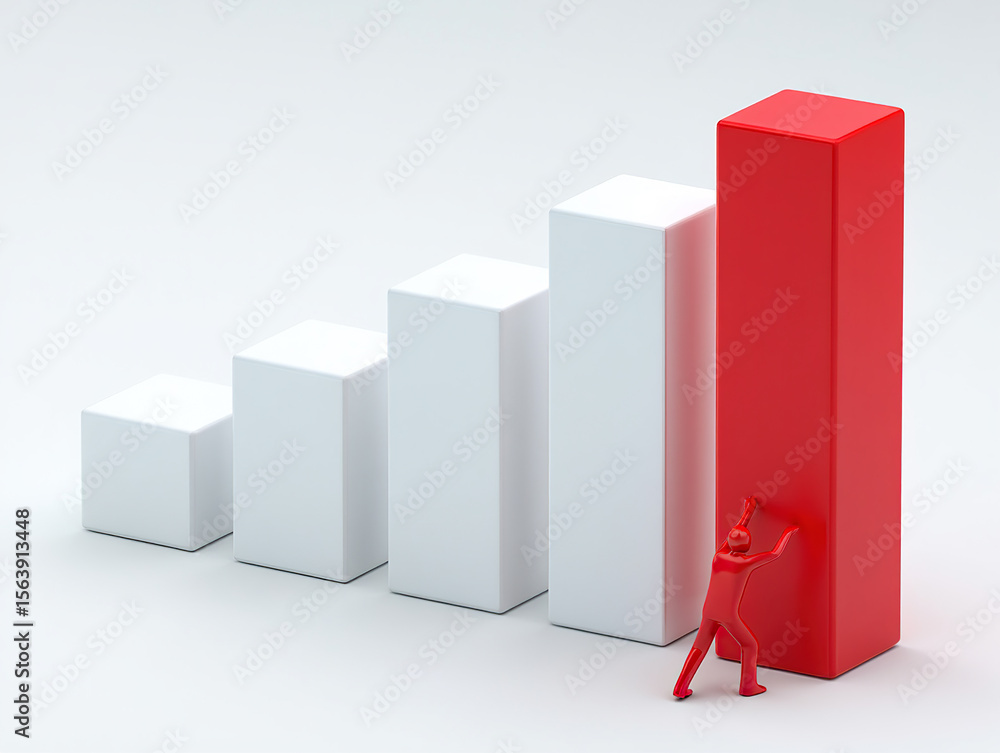 Poster striving for new heights a conceptual image of a figure pushing a bar graph higher representing effo