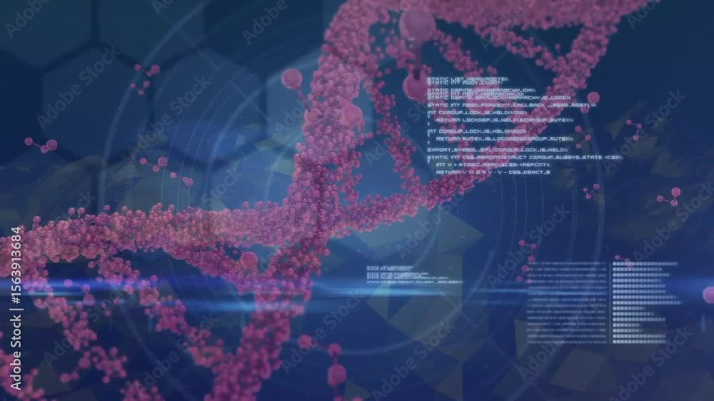 Poster upon launch, pink dna helix forming then rotating toward viewer while visualizing molecular data