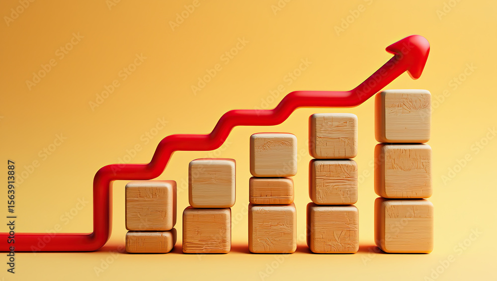 Aufkleber ascending success a visual metaphor of growth and achievement represented by wooden blocks and a red