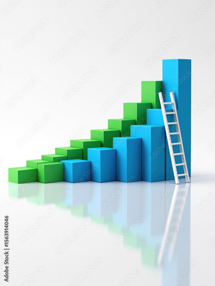 Poster ascending bar graph with ladder symbolizing career growth and achievement visual representation of p