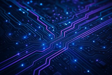 Obraz premium Abstract glowing circuit board with blue and purple lines and lights