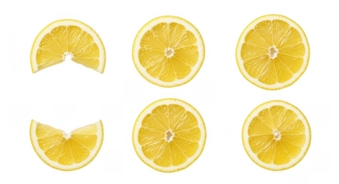 Freshly Cut Lemon Slices Displaying Their Juicy Interior, Ideal for Culinary and Beverage Presentations, isolated on a transparent background