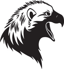 Black and white vector graphic of an eagle head with open beak and focused gaze.