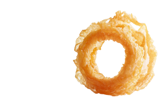 Crispy onion rings stacked in pile