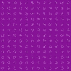 Rain cloud pattern, umbrella with sun, thundercloud, and thermometer. Line art style seamless vector for weather theme background.