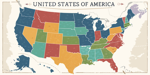 Fototapeta premium map of the usa in a mosaic of harlequin circles