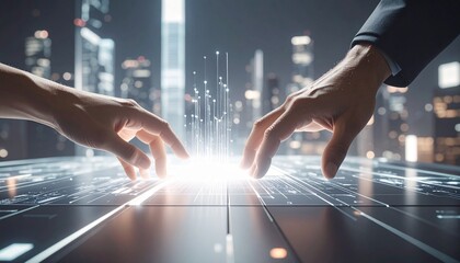 Structures transform into a canvas of light.  