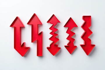 Market Volatility Red Arrows Showing Fluctuations and Instability Representing Economic Uncertainty and Risk in Finance and Investment on White
