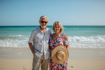A man and a woman are relaxing by the sea. Photo against the sea background.