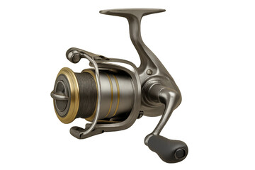 Modern fishing reel isolated on transparent background, ideal for fishing or outdoor-related projects