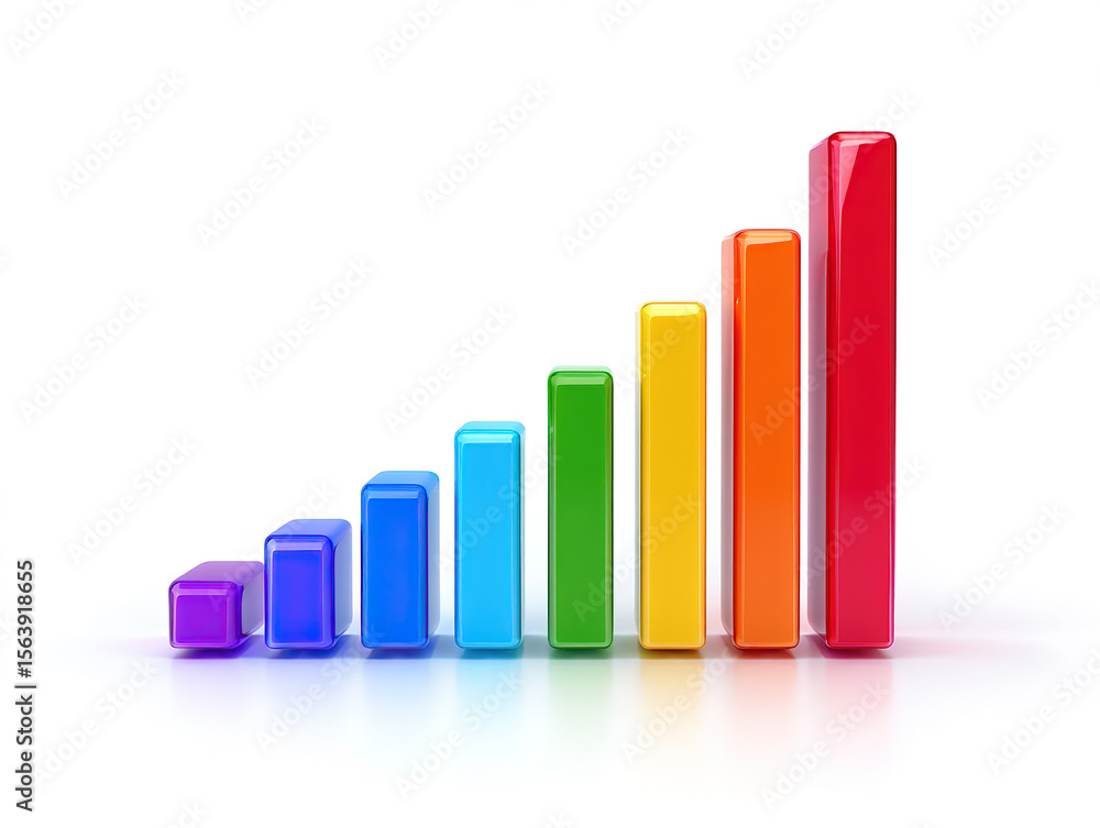 Poster a vibrant and glossy rainbow bar graph displayed against a clean white background, representing data