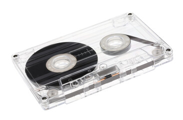 One audio cassette with magnetic tape isolated on white