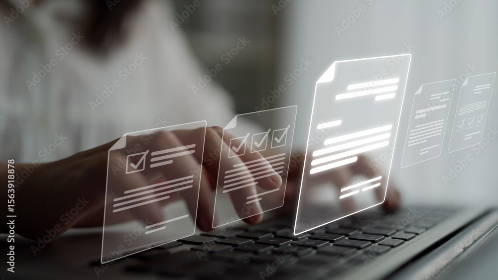 Poster online document management, cloud-based document access, secure digital file storage, paperless docu