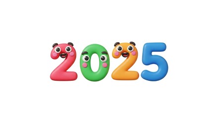 Adorable Cartoon 2025 New Year Design Colorful Number Characters