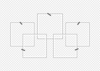 Several white frames are attached together with gray tape, showcased on transparent background