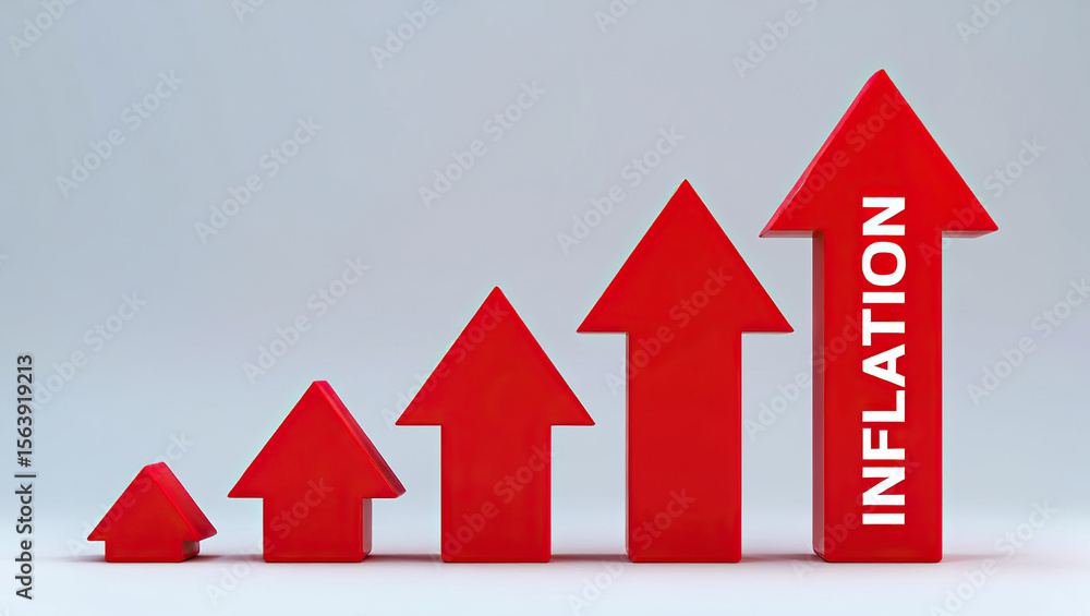 Poster visualizing inflation a conceptual graph of rising prices and economic challenges with red arrows sy