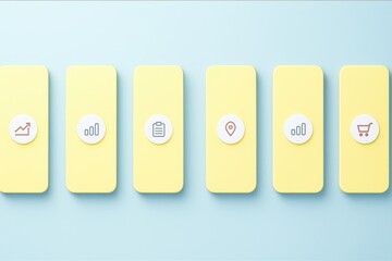 Row of yellow cell phones with icons on them