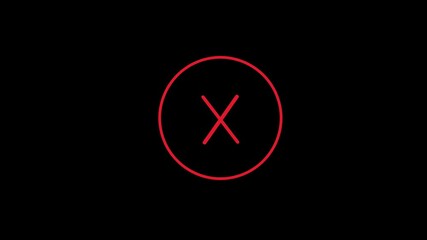 Abstract red cross icon sign isolated red line icon simple on black background.