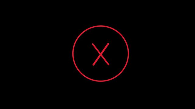 Abstract red cross icon sign isolated red line icon simple on black background.