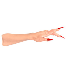 3D rendered hand with long red nails isolated on transparent background