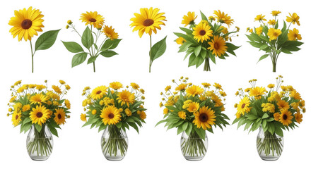 Bright and Cheerful Sunflowers in Vibrant Arrangements, Ideal for Home Decoration, Events, and Gifting Enthusiasts, isolated on a transparent background