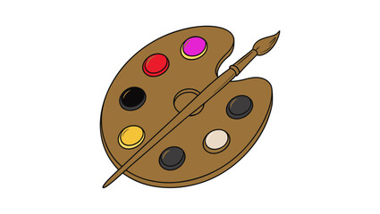 Wooden Art Palette with Rainbow Paint Blobs and Paintbrush – High-Resolution Image