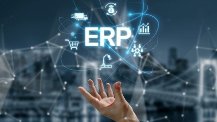 ERP platform visual showing centralized system for enterprise resource planning, improving...